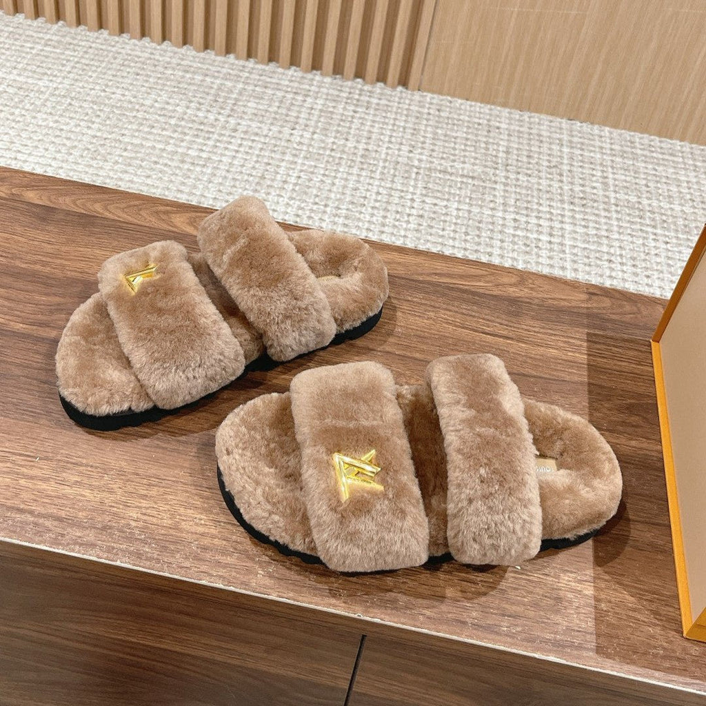 LV Sunset Flat Comfort Mule Milky Brown Wool