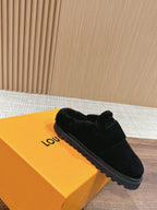 LV Cosy Flat Comfort Clog Black Fur Lining Suede