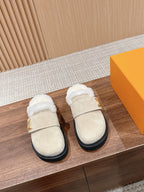 LV Cosy Flat Comfort Clog Beige Fur Lining Suede