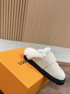 LV Cosy Flat Comfort Clog Beige Fur Lining Suede