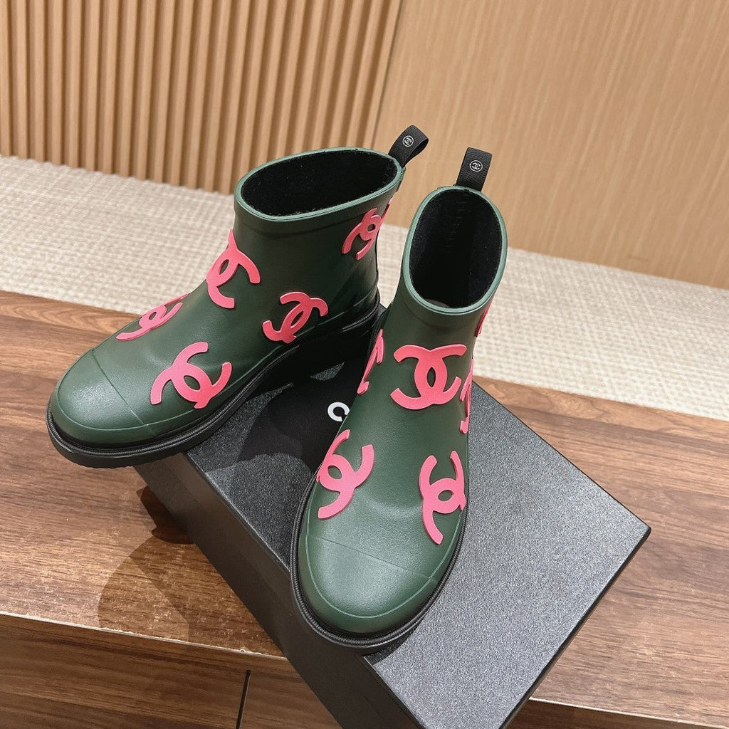 CC RAIN BOOTS GREEN FOREST TPU WITH PINK LOGO