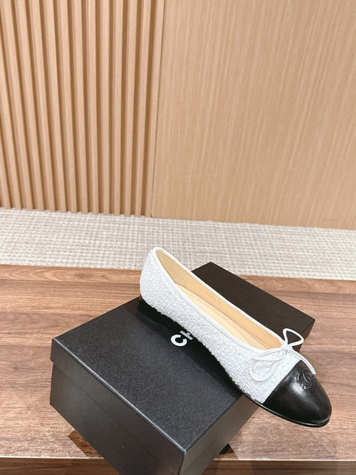 ballet flat grey tweed beige black lambskin