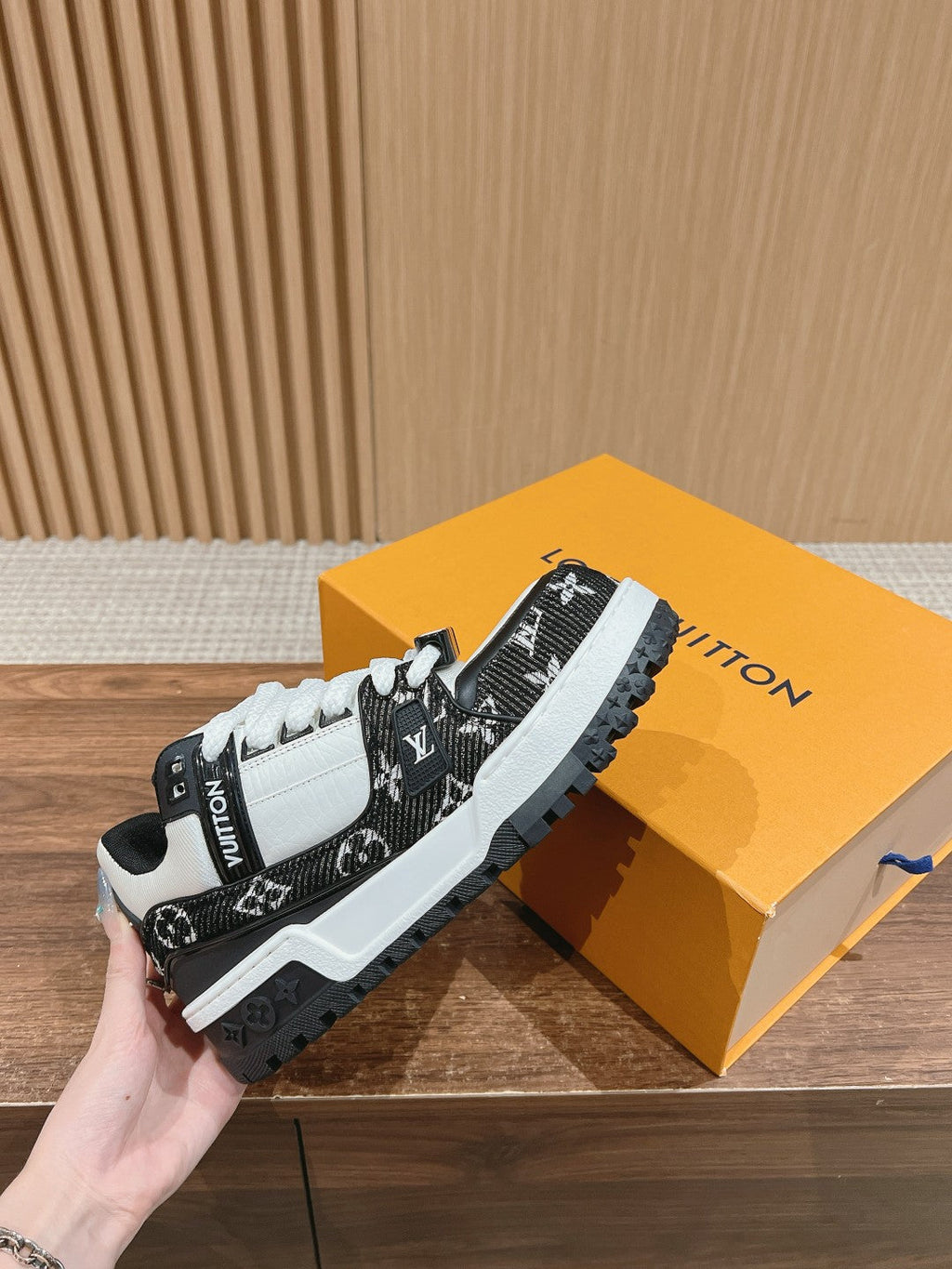 LV Trainer Maxi Sneaker Black Mix White Monogram Denim Fabric