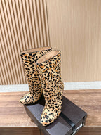ALAIA high-heeled short boots leopard print velvet 386014