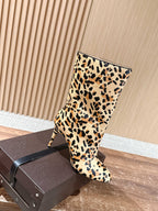 ALAIA high-heeled short boots leopard print velvet 386014
