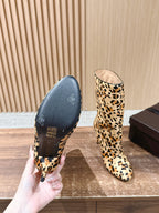 ALAIA high-heeled short boots leopard print velvet 386014