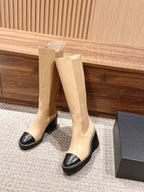 CC 25 Chelsea High Boots With Chain 85mm Black Beige Calfskin 428216