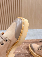 Celine 25 Bulky Lace-up Boot Tan Canvas Calfskin 554014
