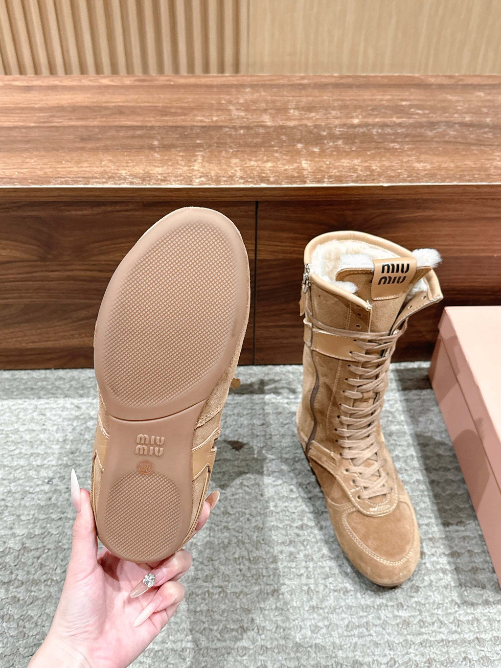 Miumiu 25 Boot Light Brown Suede Calfskin 553692