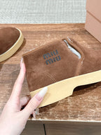 Miumiu 25 Slip-on Boot Brown Mix White Suede Wool 553705