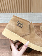 Miumiu 25 Slip-on Boot Light Brown Mix White Suede Wool 553706