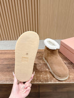 Miumiu 25 Boot Light Brown Mix White Suede Wool 553709