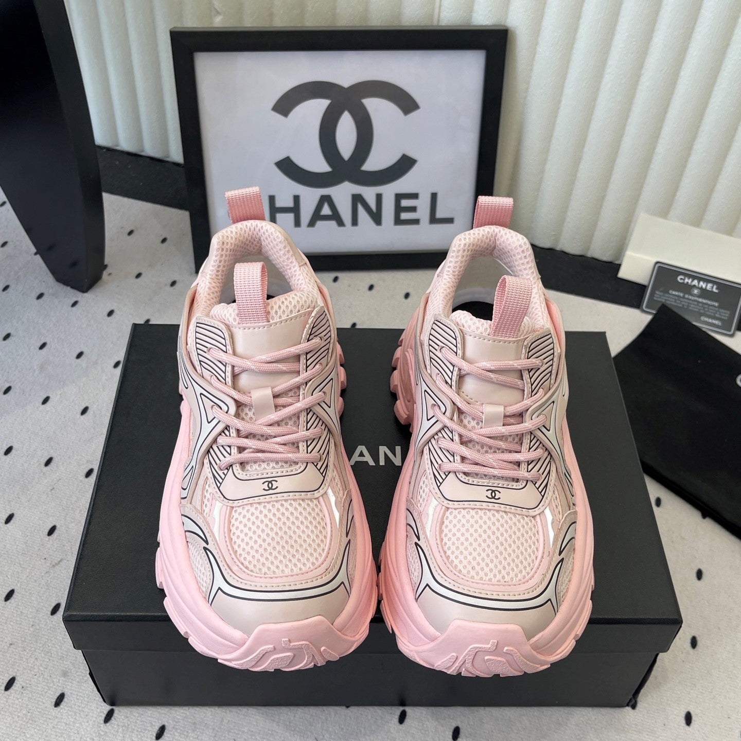 CC Platform Sneakers Pink Mesh Rubber 611800