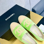 espadrilles green fabric beige calfskin