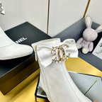 CC Bow-Adorned Rhinestone Boots White Cowhide 564596