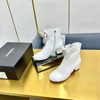 CC Bow-Adorned Rhinestone Boots White Cowhide 564596