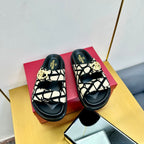 VT 25 Platform Sandals Black Beige Slippers Cowhide