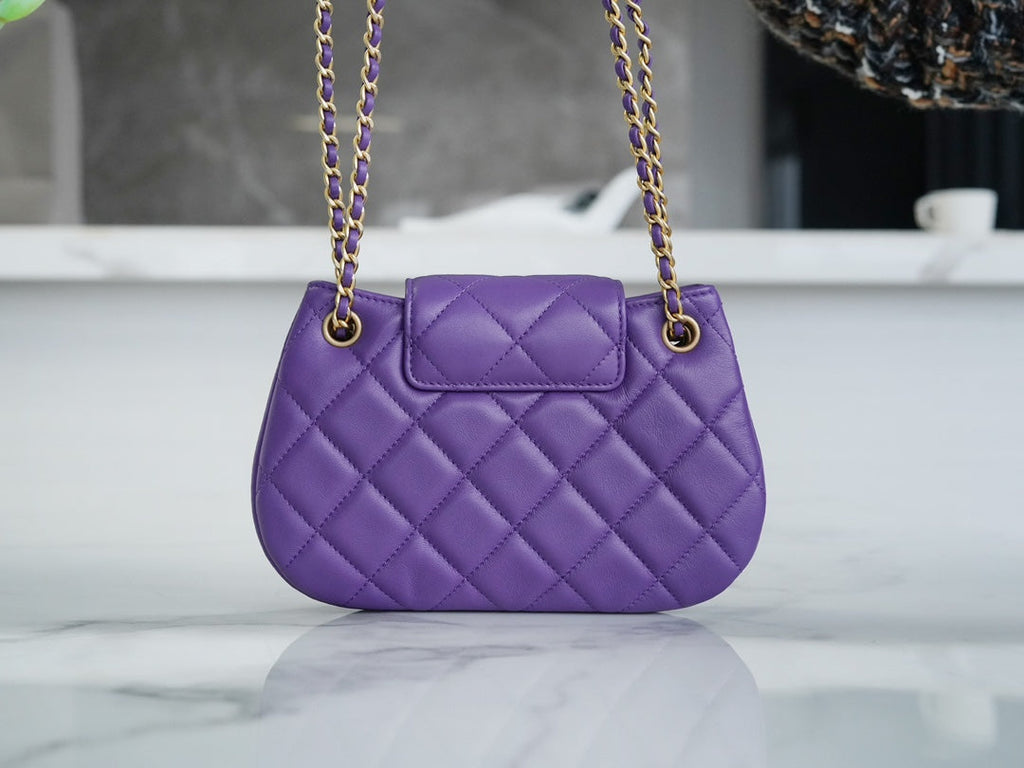 HOBO BAG 21 WITH LARGE LOGO IN PURPLE LAMBSKIN GOLD HARDWARE