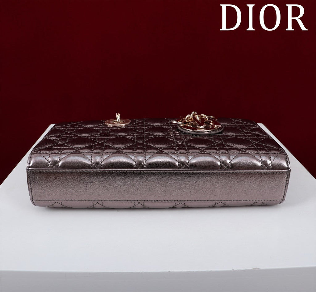 medium lady d-joy 26 dark purple metalic lambskin