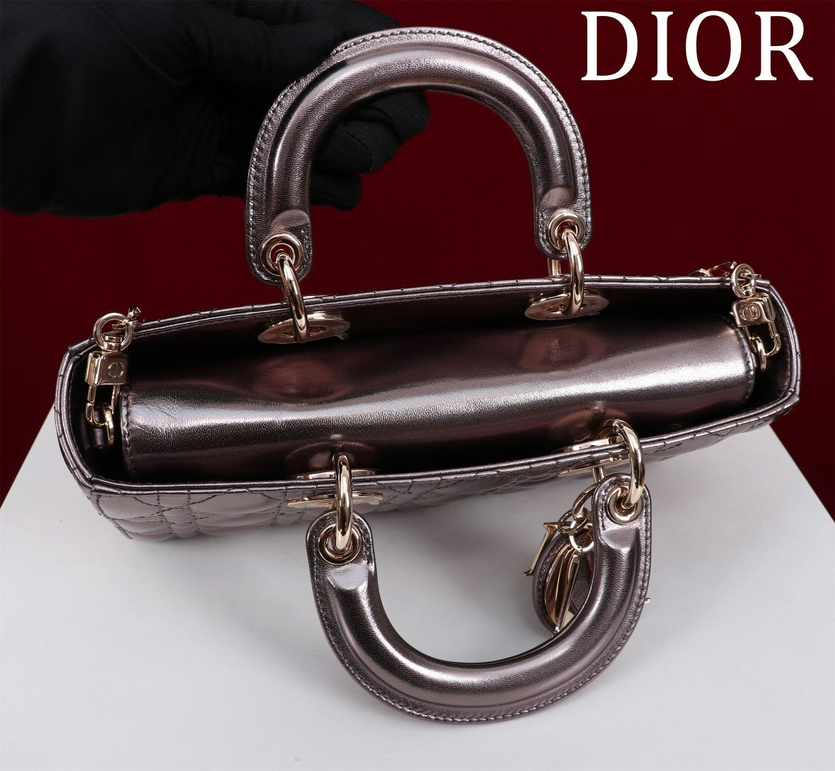 medium lady d-joy 26 dark purple metalic lambskin