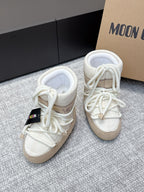 Moon Boot Icon White Beige Geometric Print Leather Cavas 515585