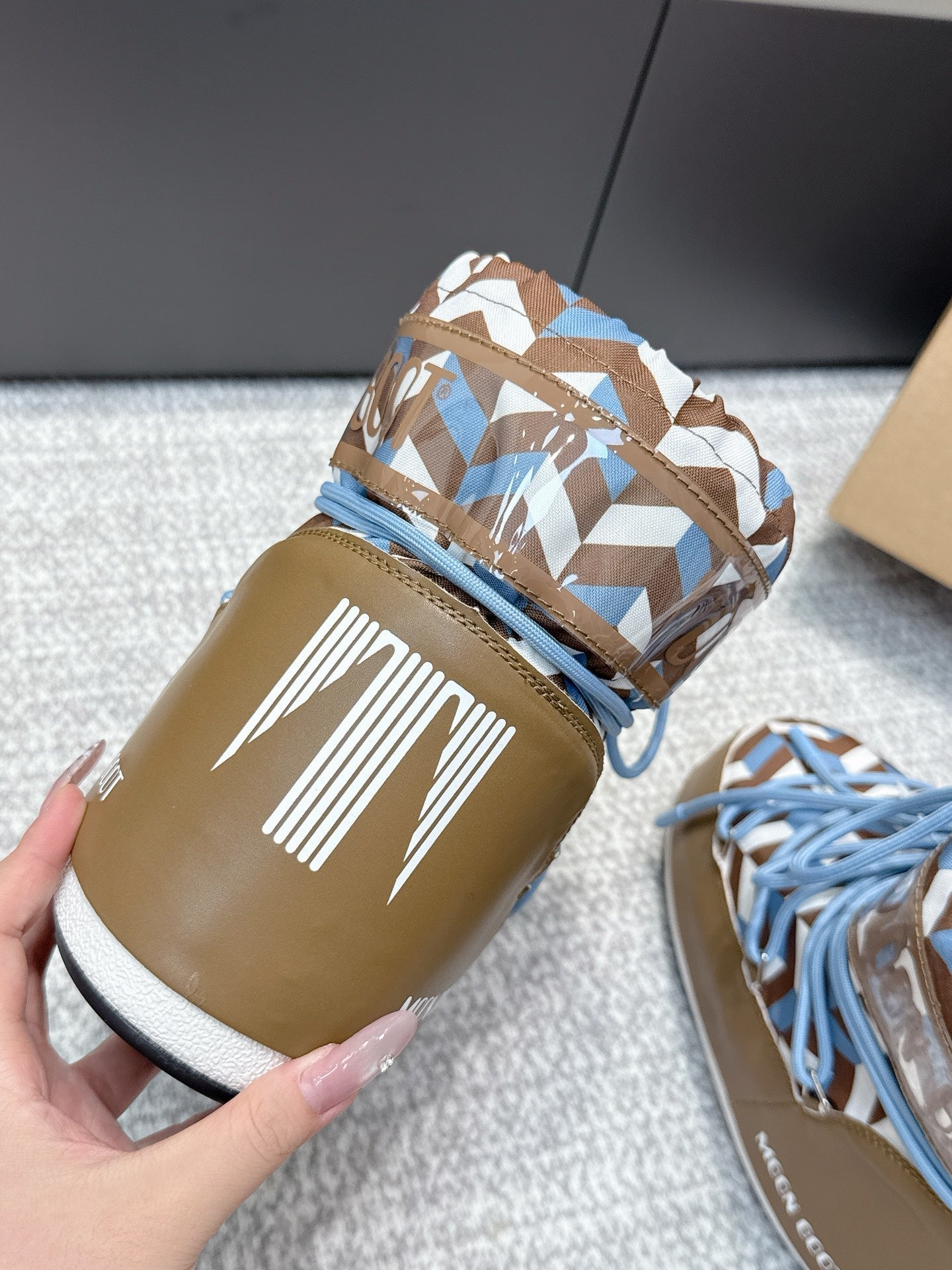 Moon Boot Icon Edition Caramel Brown Geometric Print Leather Cavas 515587