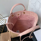 CC 25 Deauville Tote Bag 38cm Beige Pink Crochet Suede