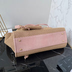 CC 25 Deauville Tote Bag 34cm Beige Pink Crochet Suede