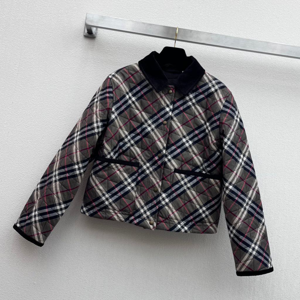 Burberry 25 Quilted Cropped Jacket Dark Grey Cotton