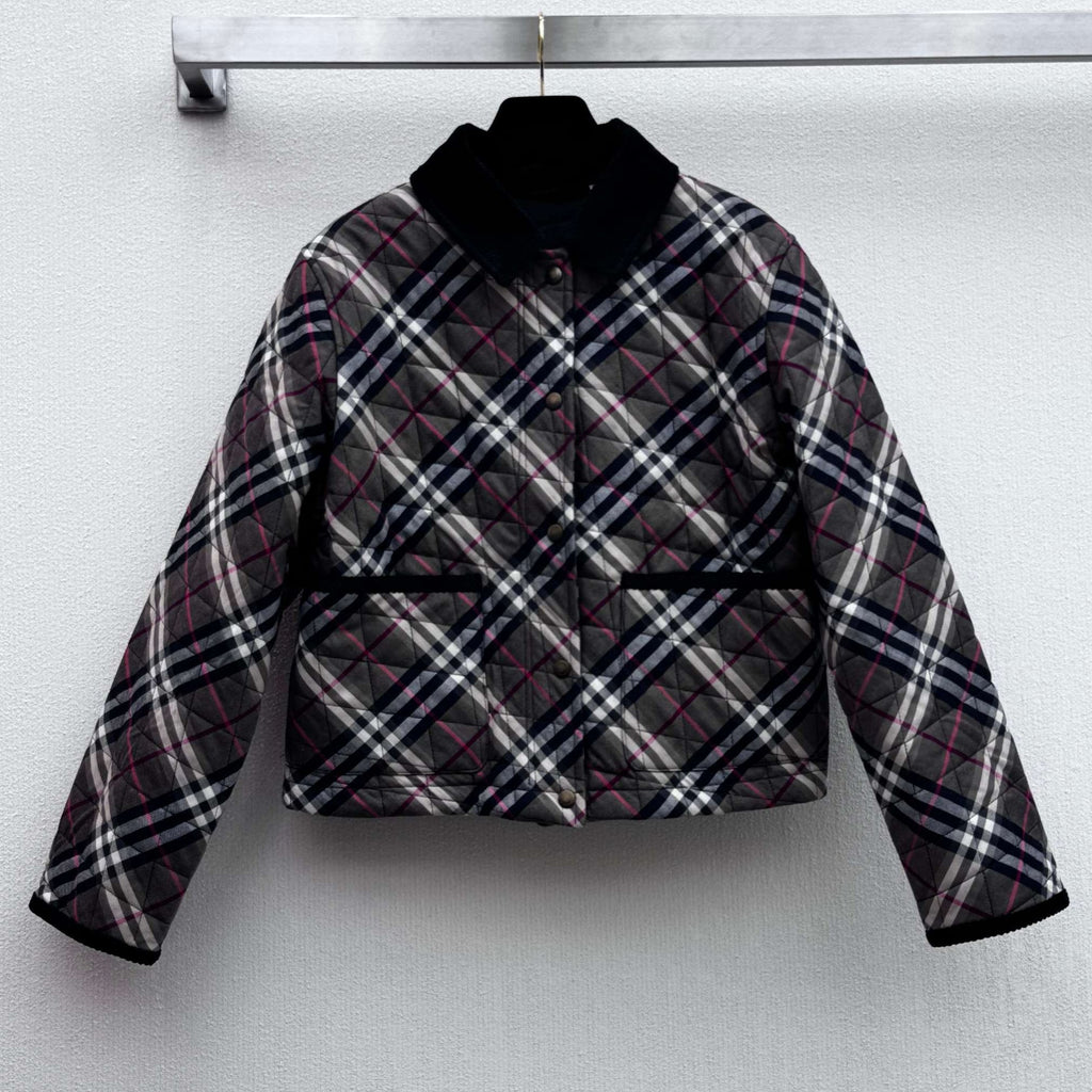 Burberry 25 Quilted Cropped Jacket Dark Grey Cotton