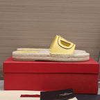 Vlogo Cut-Out Slide 20 Yellow Calfskin Beige Sole Raffia