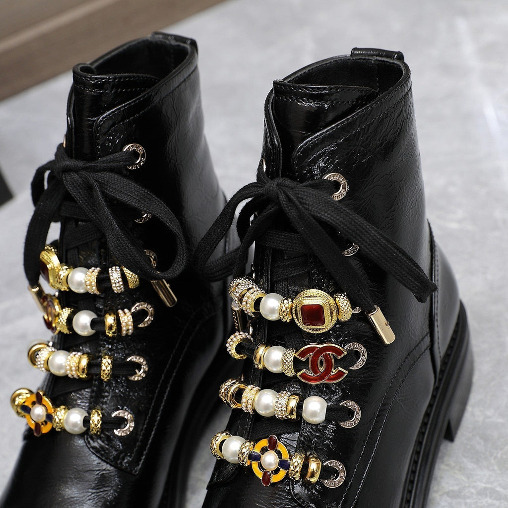 CC Ankle Boots 30mm Black Wrinkled Cowhide