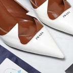 Prada Two-Tone Brushed Pumps 55mm Chocolate White Cowhide 456263
