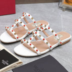VT 25 Rockstud leather slides White Sheepskin 289660