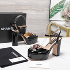CC 25s Multicolor Stones Buckle Sandals 110mm Black Patent Leather & Sheepskin 425827