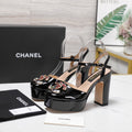 CC 25s Multicolor Stones Buckle Sandals 110mm Black Patent Leather & Sheepskin 425827