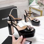 CC 25s Multicolor Stones Buckle Sandals 110mm Black Patent Leather & Sheepskin 425827