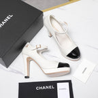 CC Buckle Platform Pumps 100mm White Lambskin 425879
