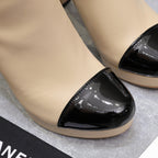 CC Platform Ankle Boots 100mm Black Beige Lambskin 425877