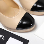 CC Buckle Platform Pumps 100mm Black Beige Lambskin 425880