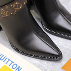 LV x Silhouette V-heel Pointed Toe Knight Boots 95mm Black Sheepskin 425683