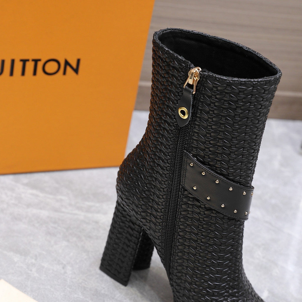 LV x Silhouette Basketweave Pattern Boots 95mm Black Leather 425684