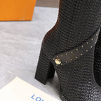 LV x Silhouette Basketweave Pattern Long Boots 95mm Black Leather 425686