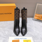 LVx Silhouette Ankle Boot 95mm Brown Black Calfskin & Monogram Canvas 425688