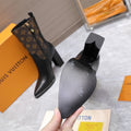 LVx Silhouette Ankle Boot 95mm Brown Black Calfskin & Monogram Canvas 425688
