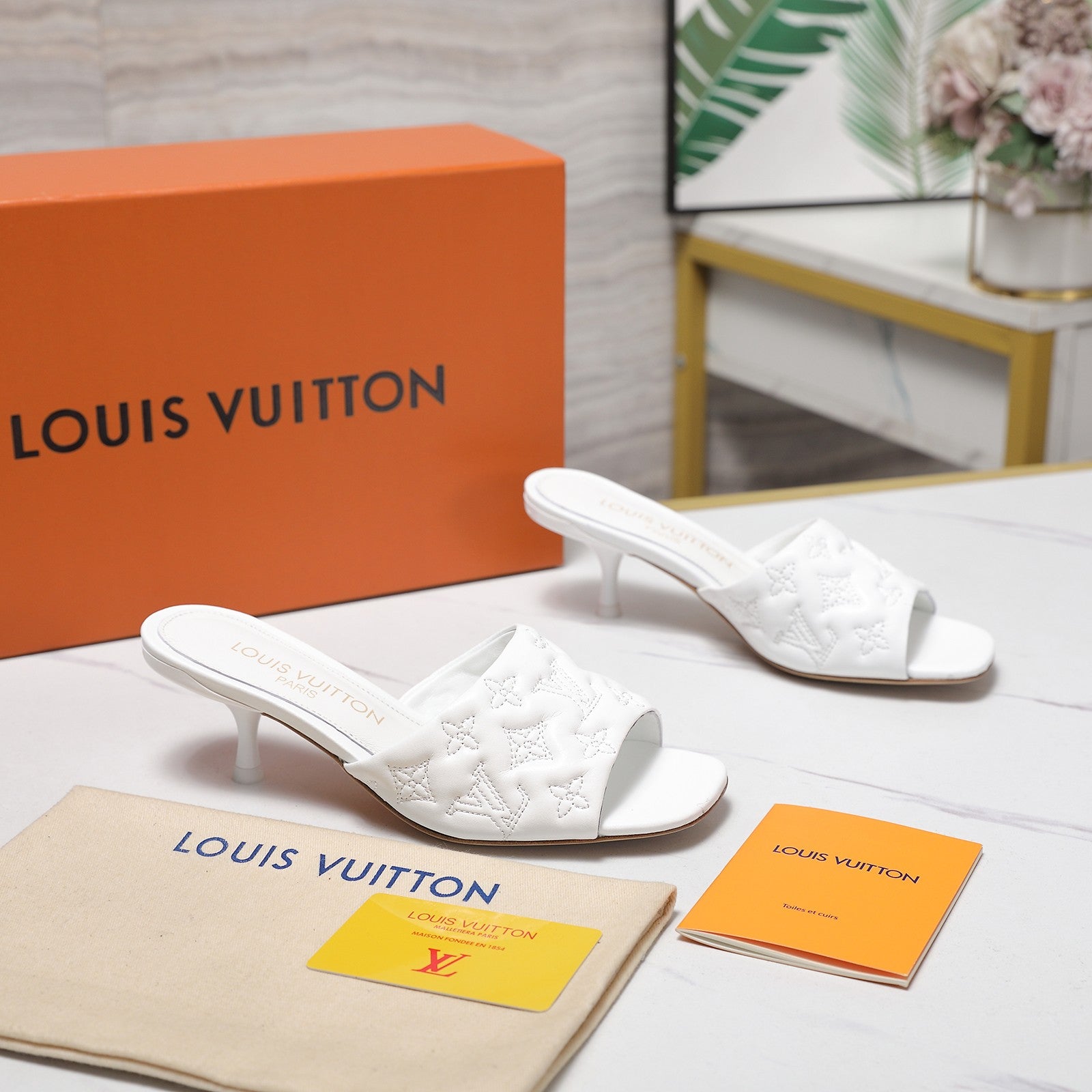 LV Revival Mule 55mm White Monogram-Embossed Lambskin 456150
