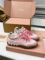 Miu TYRE Sneakers Pink Brown Suede Technical Fabric 456328