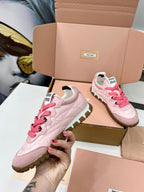 Miu TYRE Sneakers Pink Brown Suede Technical Fabric 456328