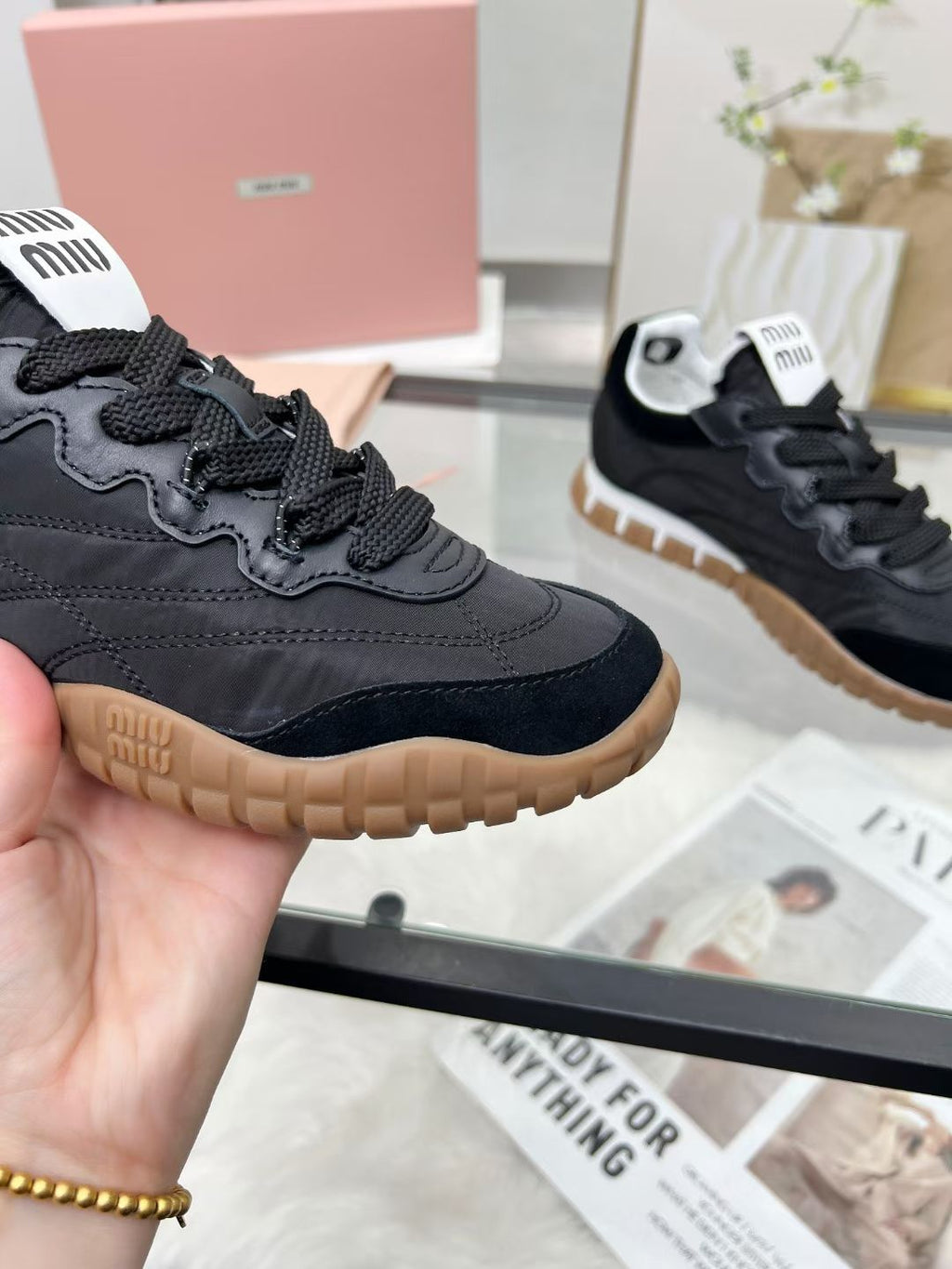 Miu TYRE Sneakers Black Suede Technical Fabric 456333