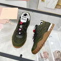 Miu TYRE Sneakers with Decorative Buckle Olive Green Suede Technical Fabric 456336